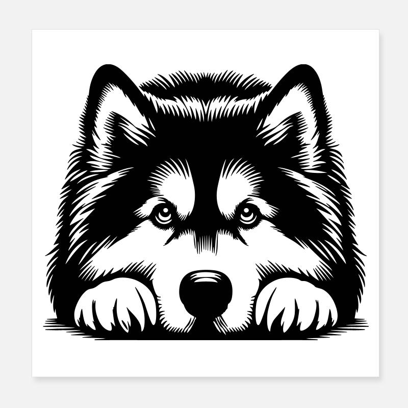 Alaskan Malamute Head with Paws Poster 8" x 8" (20x20 cm)