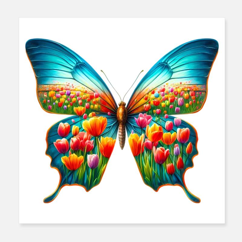 Papillon Tulipe Tulipes Poster 20 x 20 cm