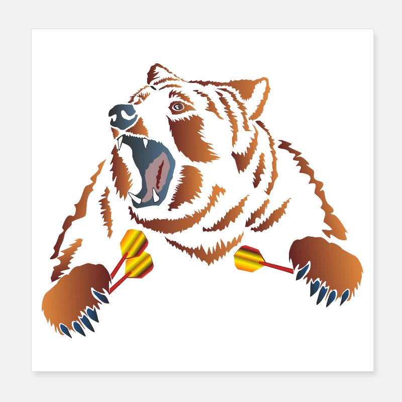 Ours brun en colère avec des fléchettes Poster 20 x 20 cm