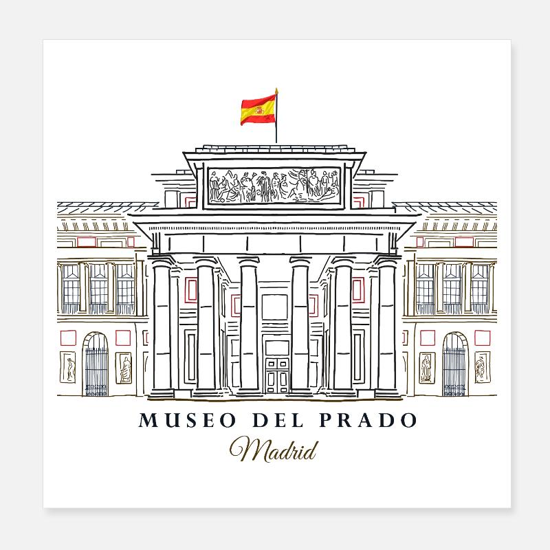 Madrid, Hand Drawing Museo del Prado, Spain Poster 8" x 8" (20x20 cm)
