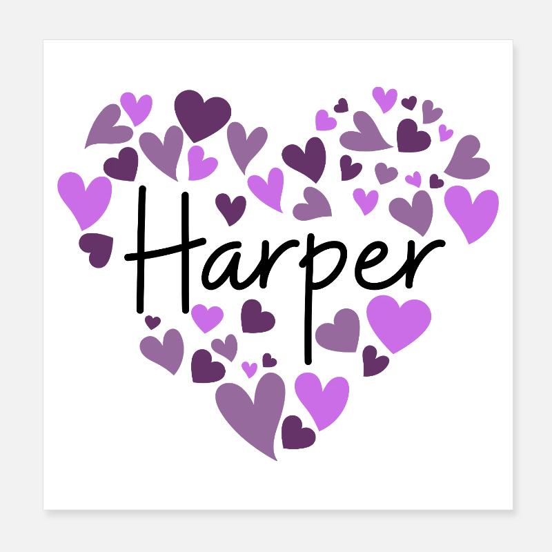 Conception du nom Harper avec des cœurs violets en forme de cœur Poster 20 x 20 cm