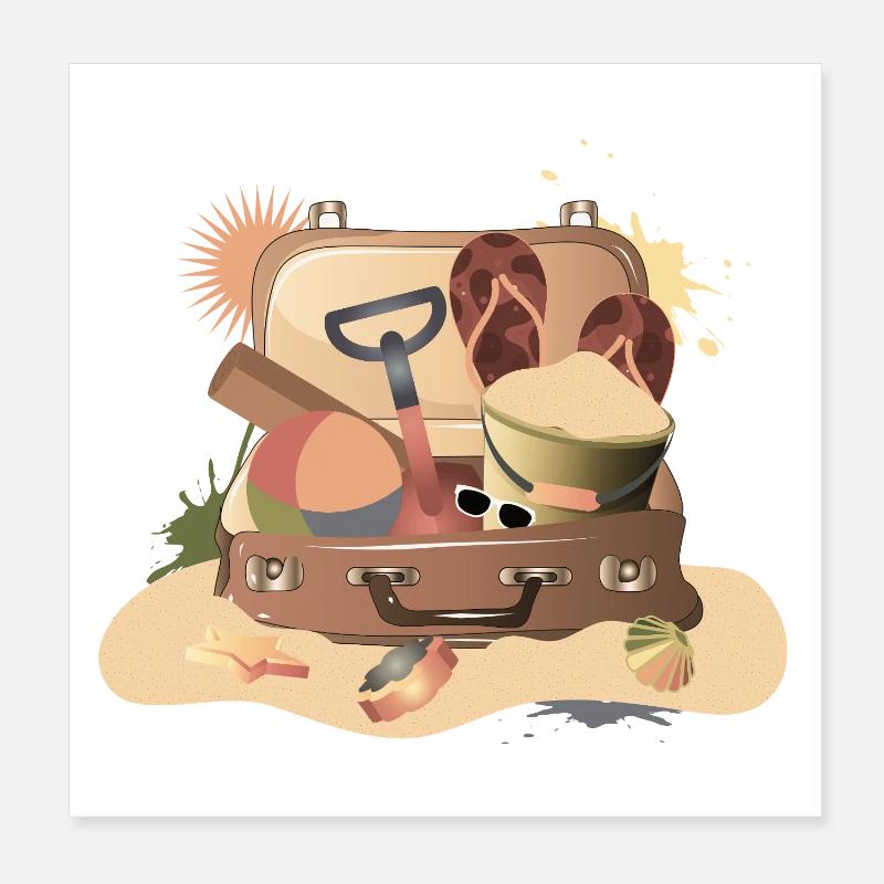 Valise vintage pour les vacances à la plage – estivale Poster 20 x 20 cm