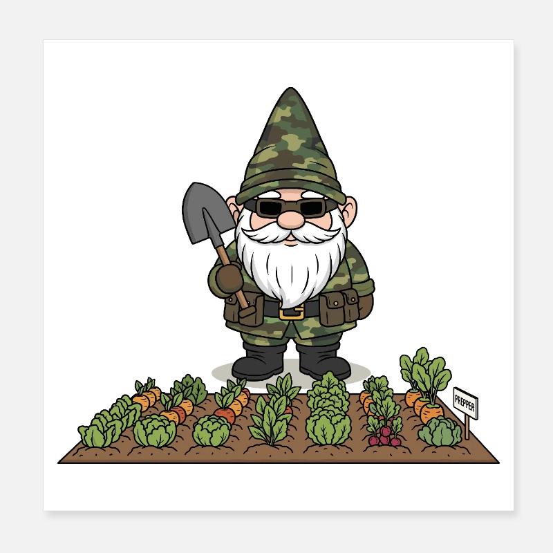 Prepper gnome in the vegetable patch Poster 8" x 8" (20x20 cm)