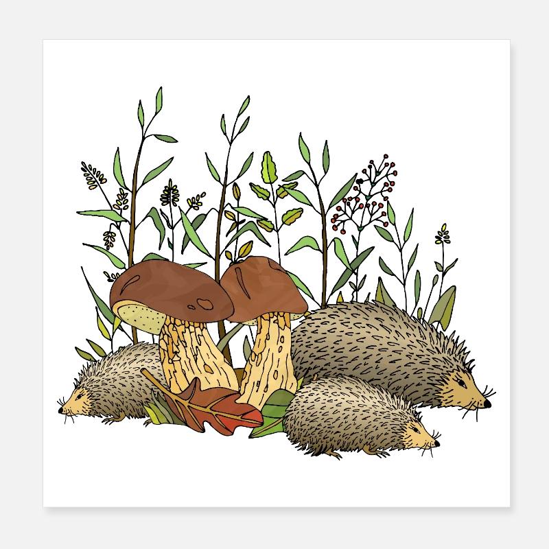 Hedgehogs Poster 8" x 8" (20x20 cm)