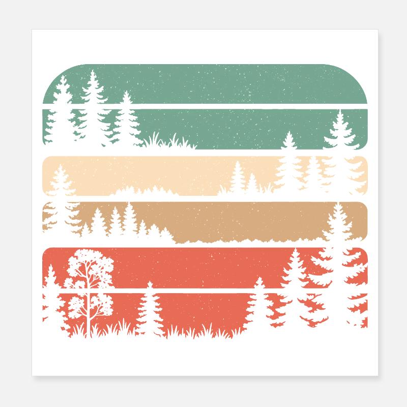 Retro Wald Natur Silhouette Bäume Wandern Geschenk Poster 20x20 cm
