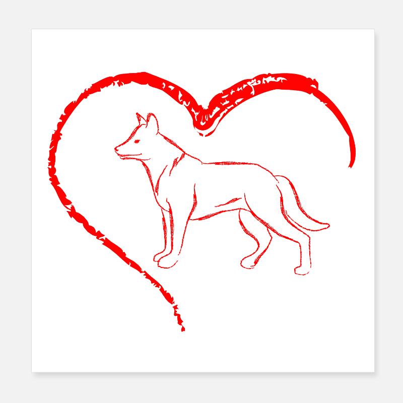 Herz mit Hund Silhouette - Poster 20x20 cm - Weiß