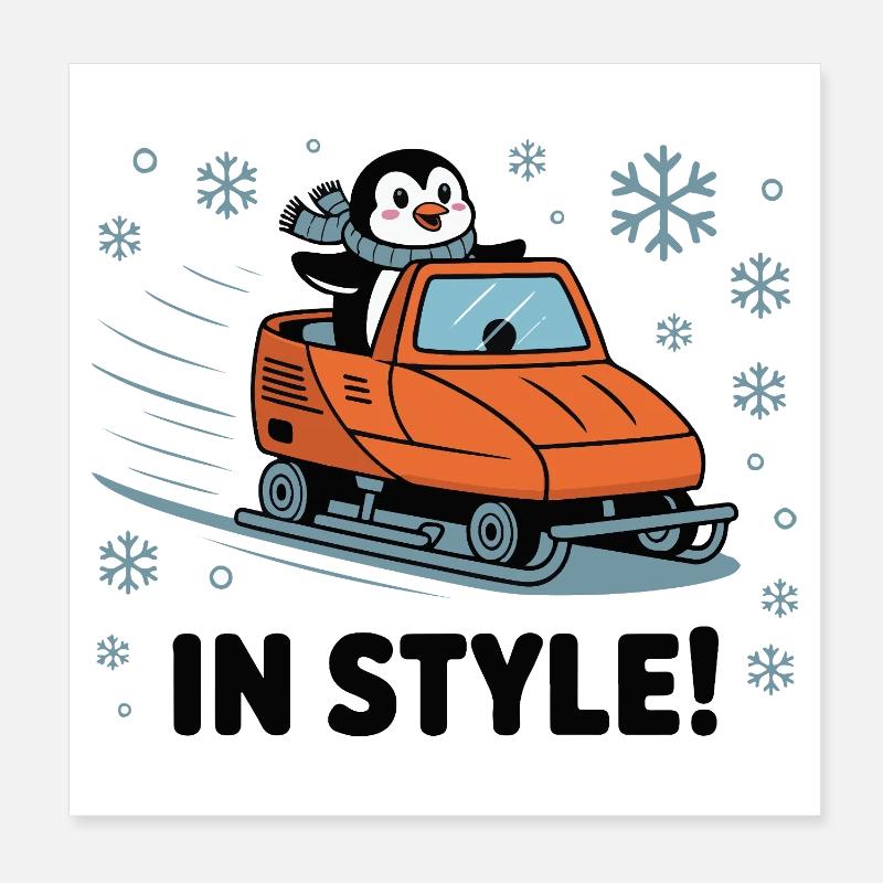 Motoneige pingouin avec style Poster 20 x 20 cm