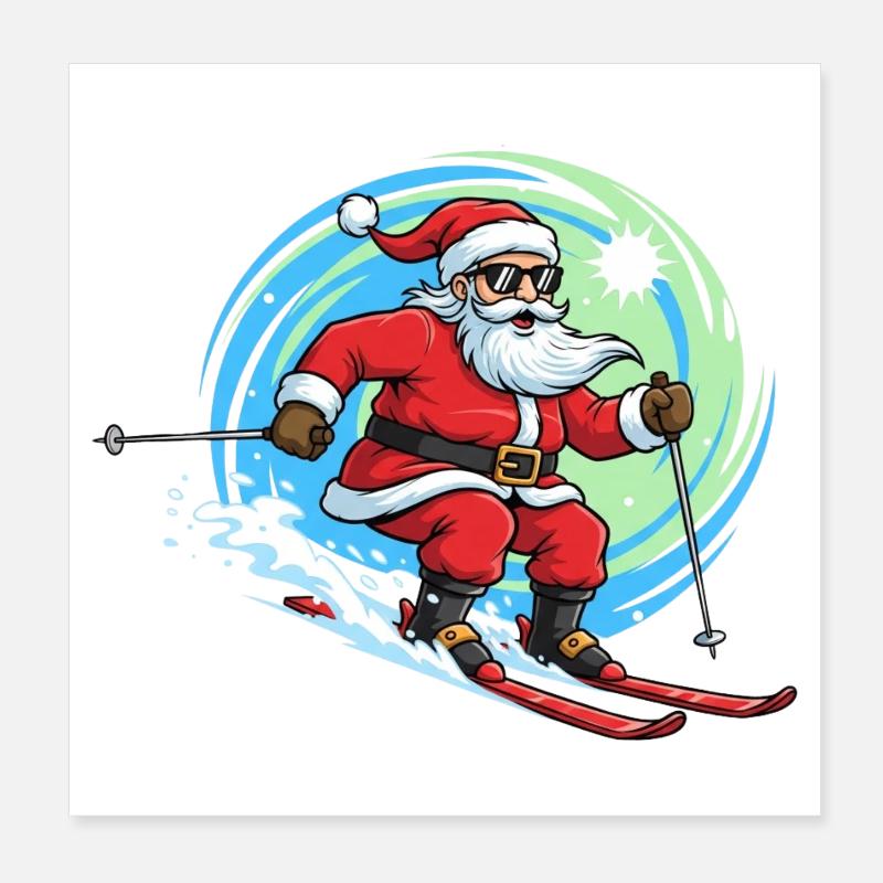 Christmas Man Skiing Winter Fun Poster 20x20 cm