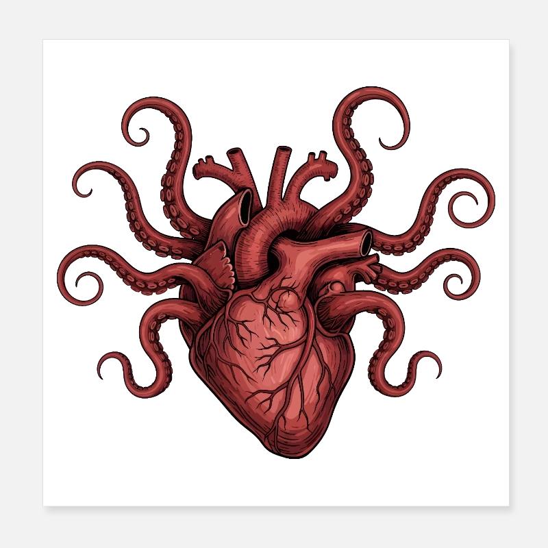 Illustration de pieuvre de cœur Poster 20 x 20 cm