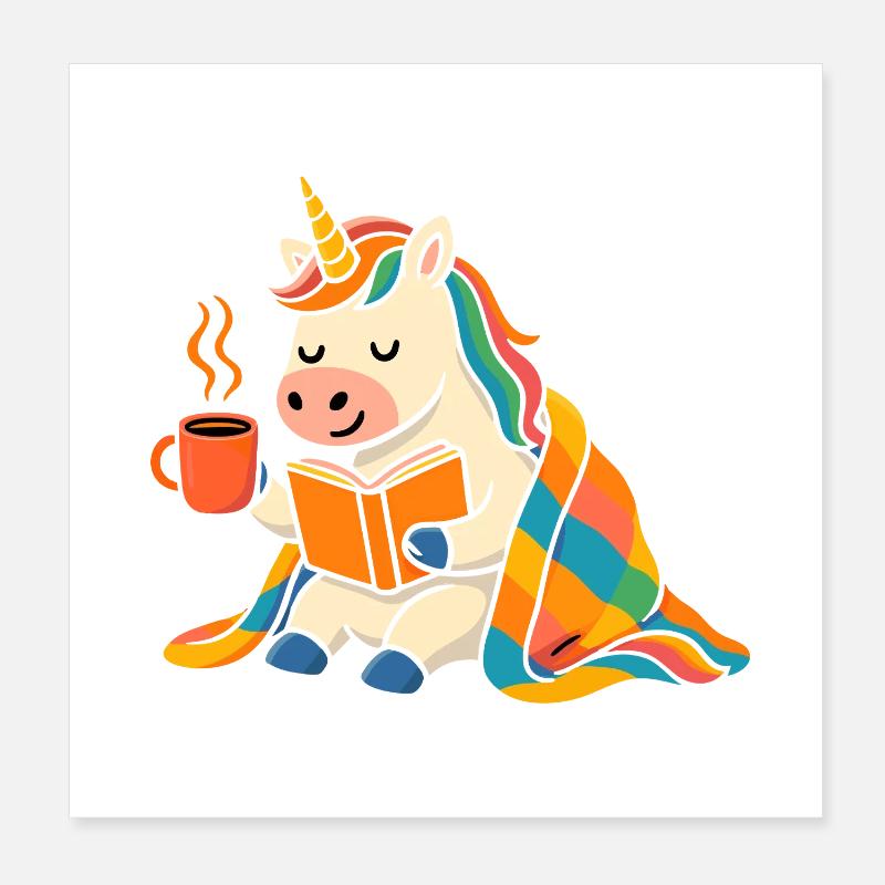 Mignon t-shirt de lecture et de café licorne confortable Poster 20 x 20 cm
