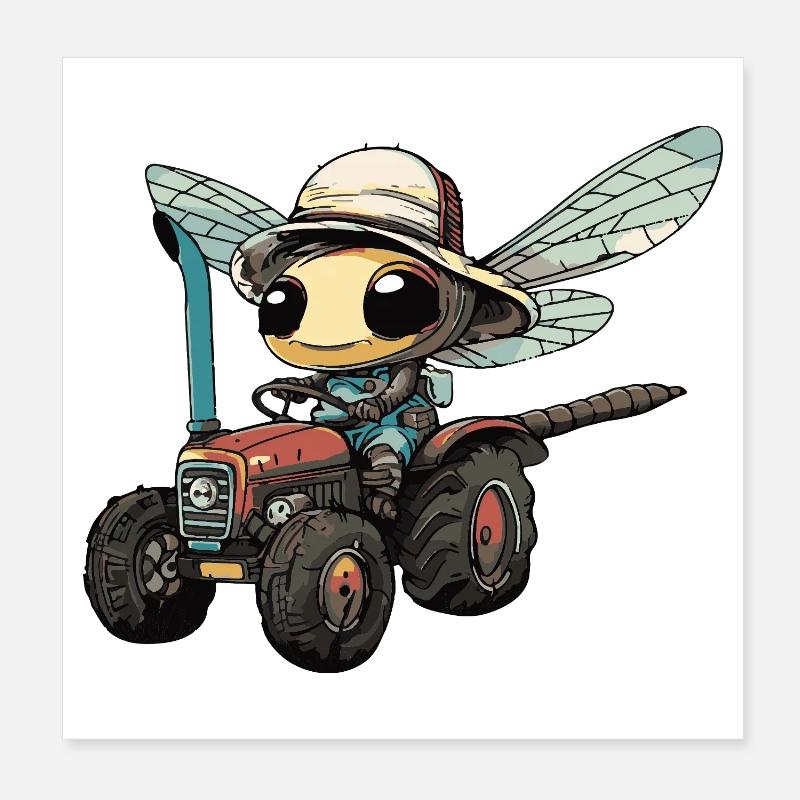 Libelle Traktor Farmer Poster 20x20 cm