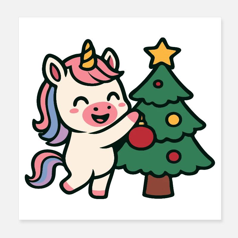 Niedlicher Einhorn-Weihnachtsbaum Poster 20x20 cm