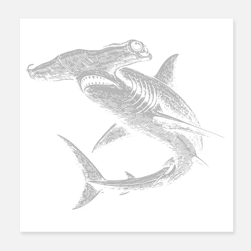Hammerhead Shark Swirl Silhouette Duo Poster 8" x 8" (20x20 cm)
