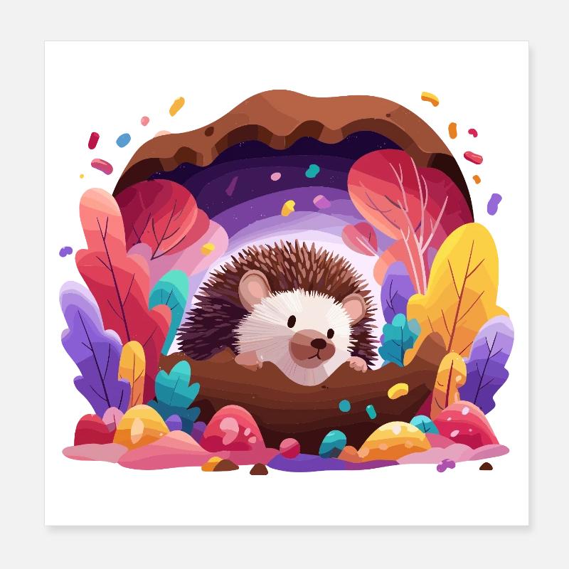 Igel im Farbenwald Poster 20x20 cm