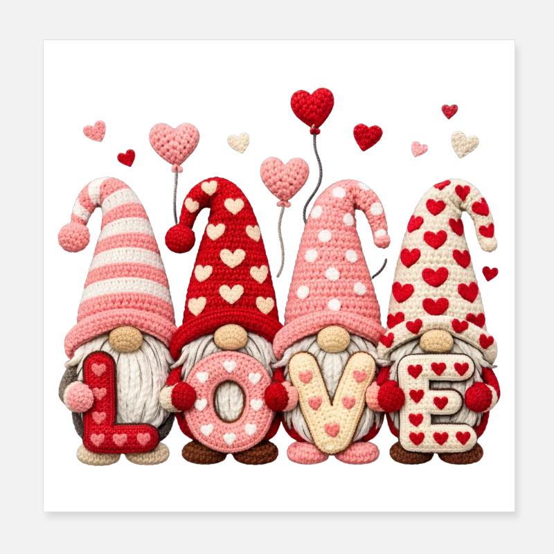Motif de cœur de gnome de la Saint-Valentin avec amour Poster 20 x 20 cm