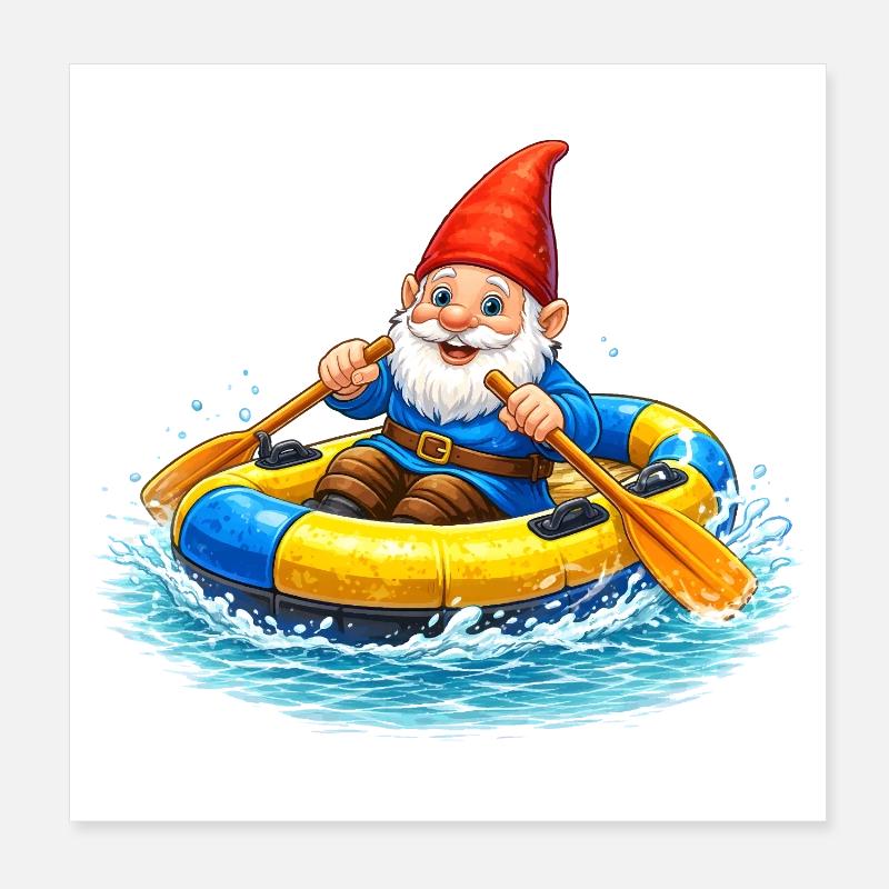 Gartenzwerg im Schlauchboot auf Sommerabenteuer Poster 20x20 cm