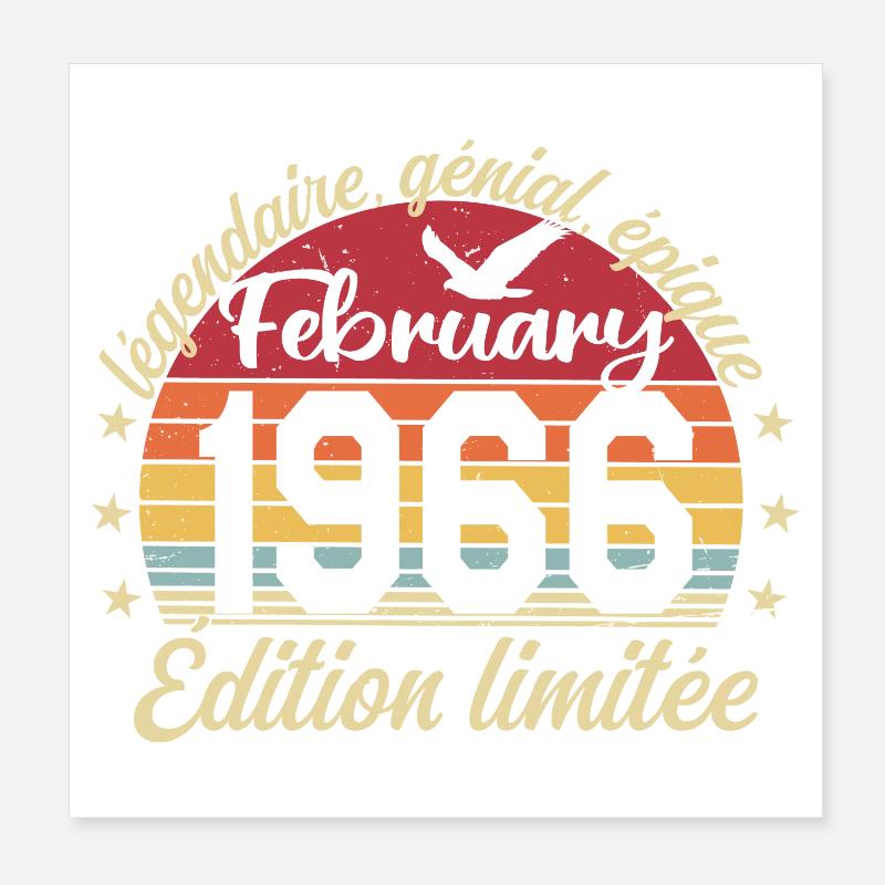 Février 1966 Anniversaire février 1966 Retro 1966 Poster 20 x 20 cm