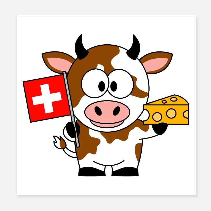 Kuh mit Schweizer Flagge Käse Poster 20x20 cm