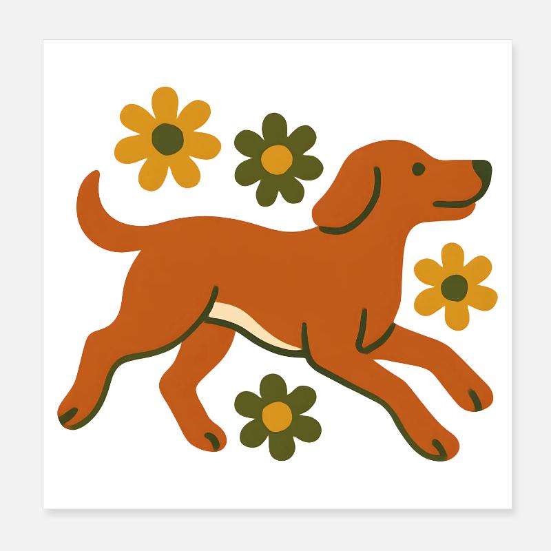 Chien rapide dans le champ de fleurs Poster 20 x 20 cm