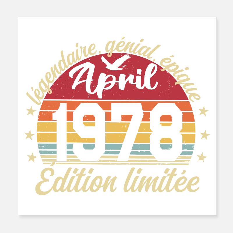 1978 April Birthday April 1978 Poster 8" x 8" (20x20 cm)