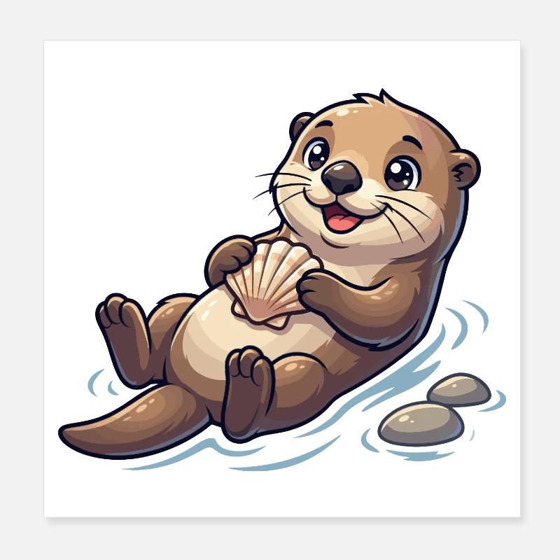 Otter mit Muschel am Strand Poster 20x20 cm