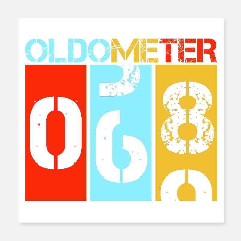 Oldometer 68 Retro 69th Birthday Milestone Poster 8" x 8" (20x20 cm)