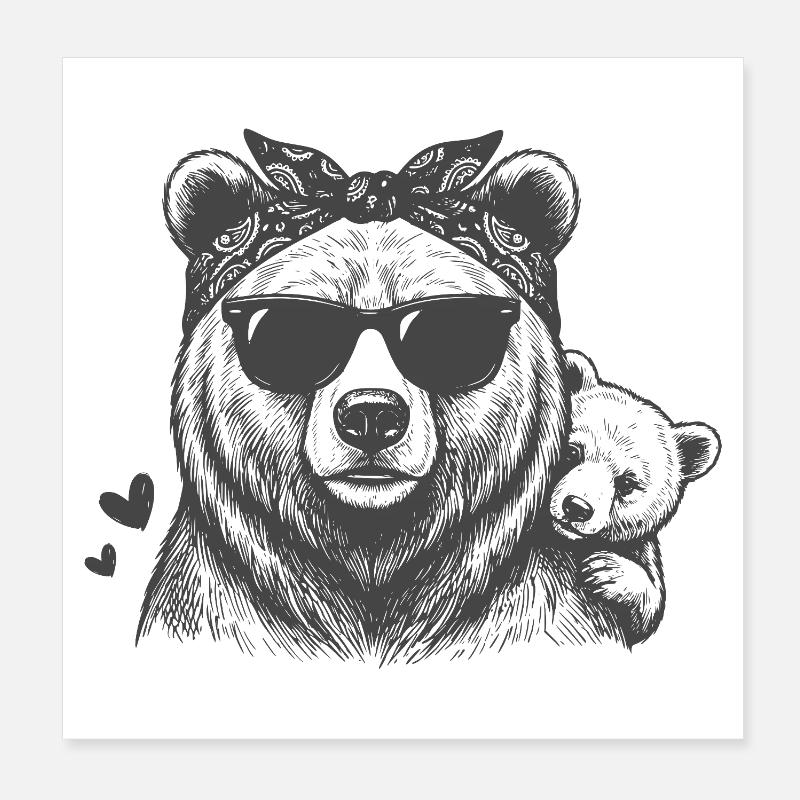Maman Ours avec le bébé Poster 20 x 20 cm