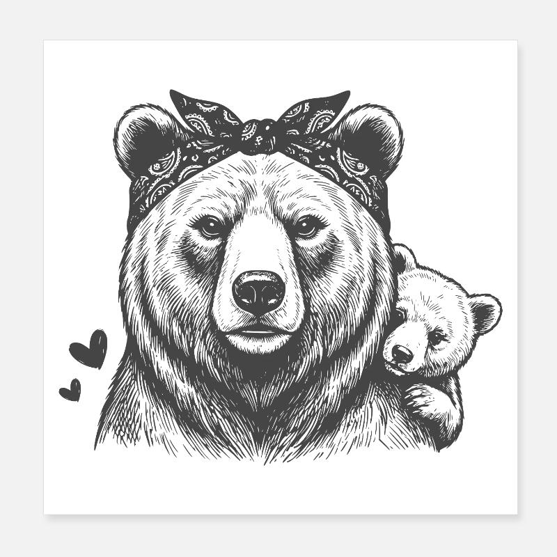 Mama Bär mit Kind Poster 20x20 cm
