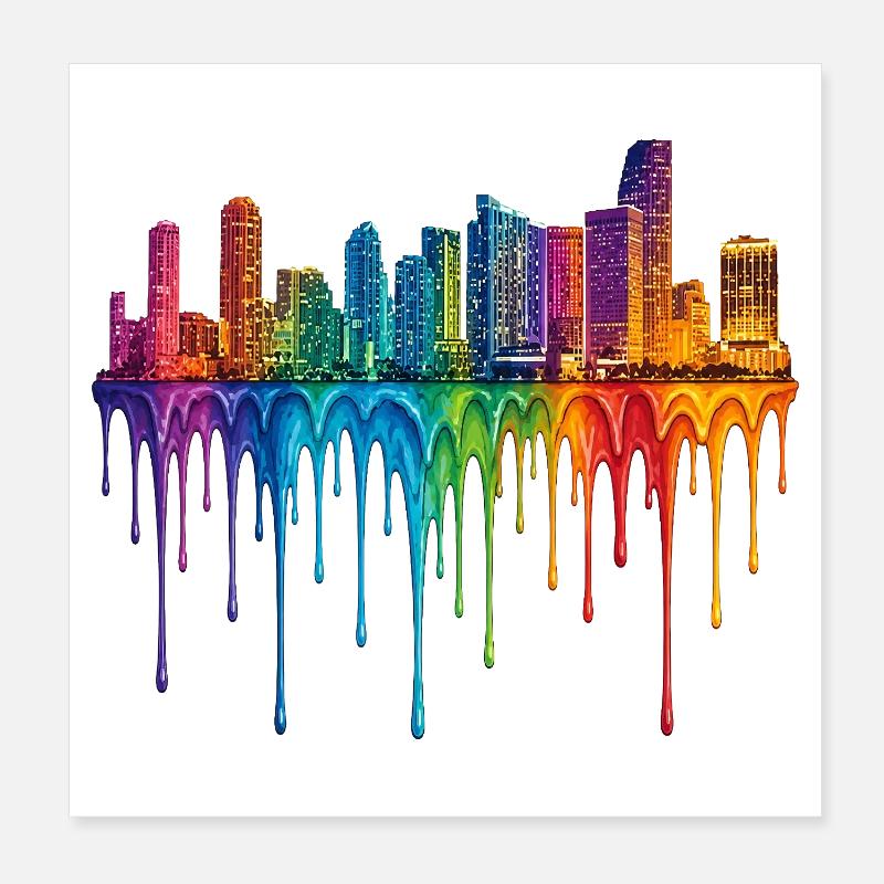 Miami Florida Dripping Art Poster 8" x 8" (20x20 cm)