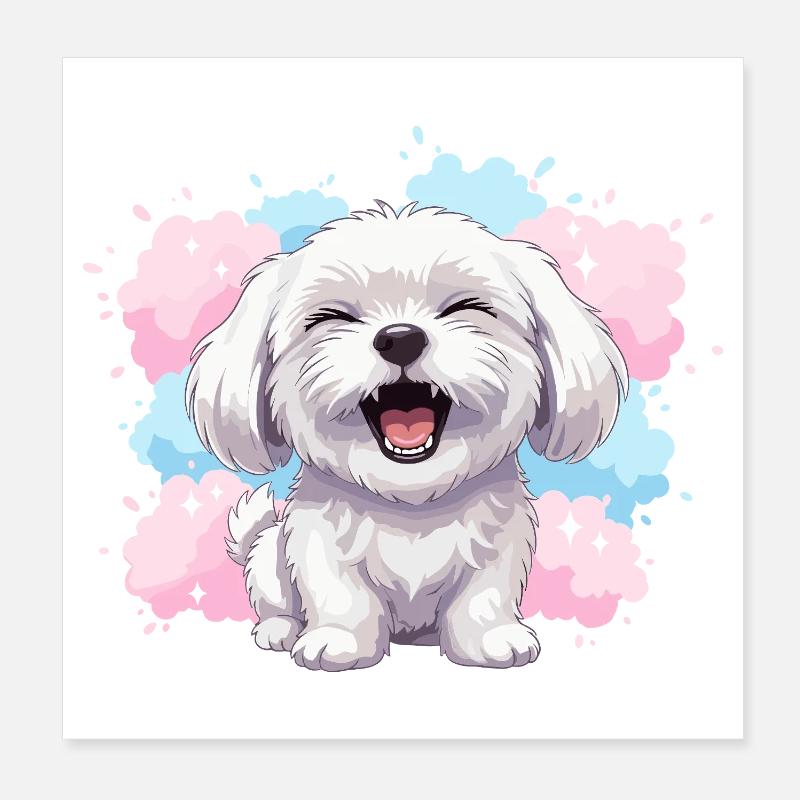 Fröhlicher Flauschhund Pastell-Spritzer Poster 20x20 cm