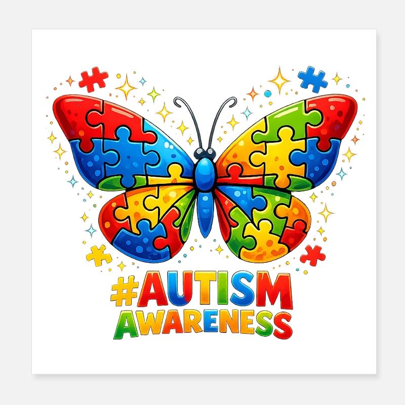 Autisme Papillon Couleur Puzzle Cadeau Poster 20 x 20 cm