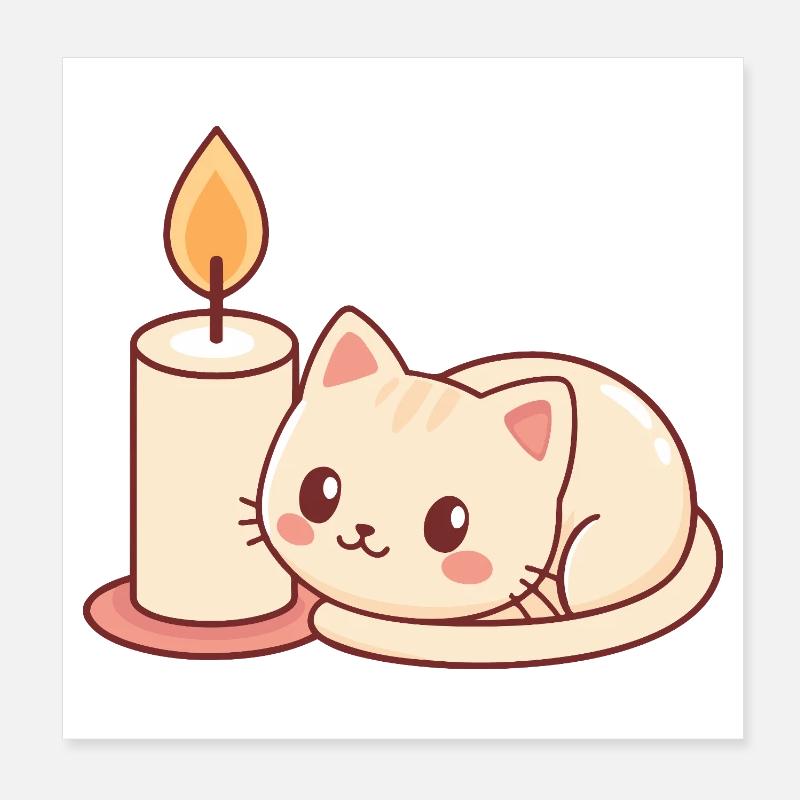 Chat mignon et bougie lumineuse Poster 20 x 20 cm