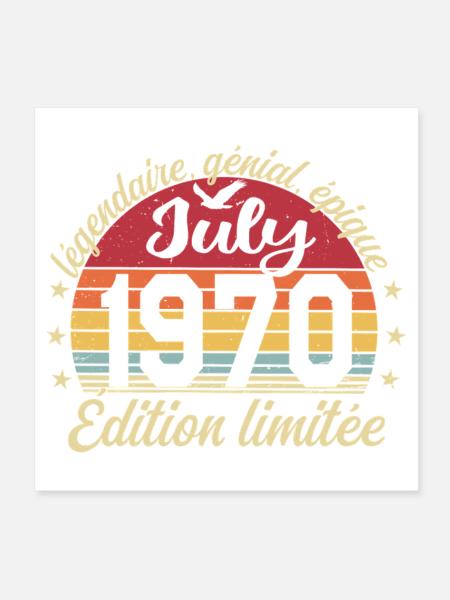 Anniversaire Juillet 1970 Vintage Cadeau - Poster 20 x 20 cm - blanc - Devant