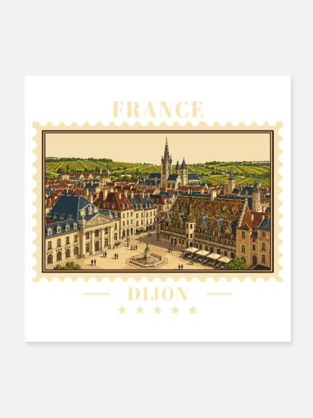 Frankreich Dijon Vintage Reisemarke - Poster 20x20 cm - Weiß - Vorne