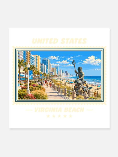 Vereinigte Staaten Virginia Beach Vintage Marke - Poster 20x20 cm - Weiß - Vorne