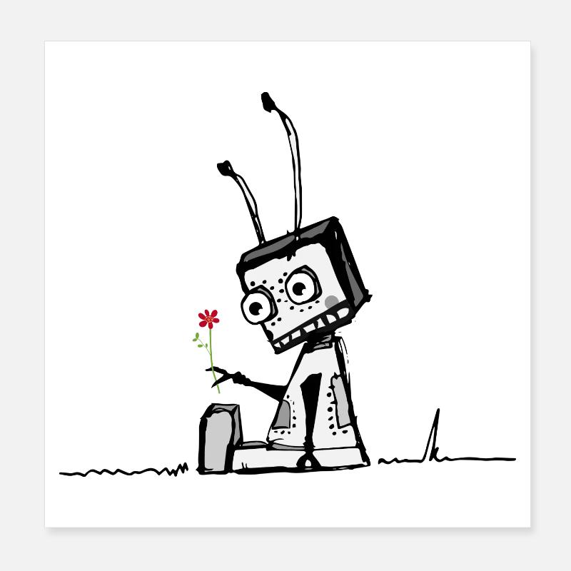 Roboter mit einer Blume Poster 20x20 cm