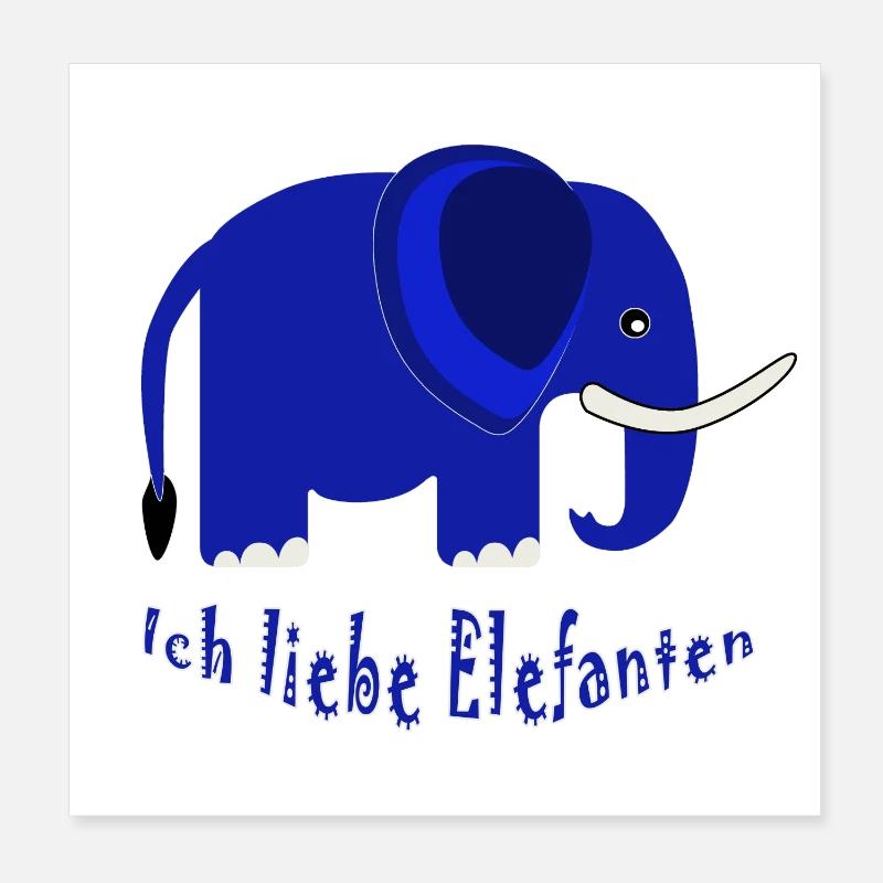 Éléphant bleu J’adore les éléphants Poster 20 x 20 cm