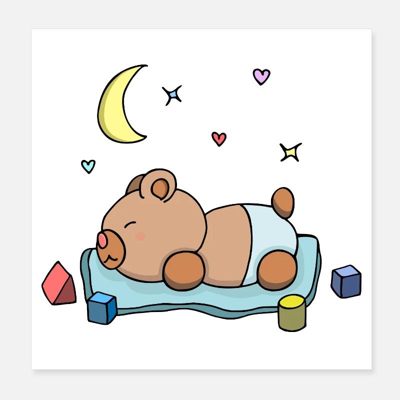 ours en peluche garçon garçon dormir bleu dessin mignon Poster 20 x 20 cm