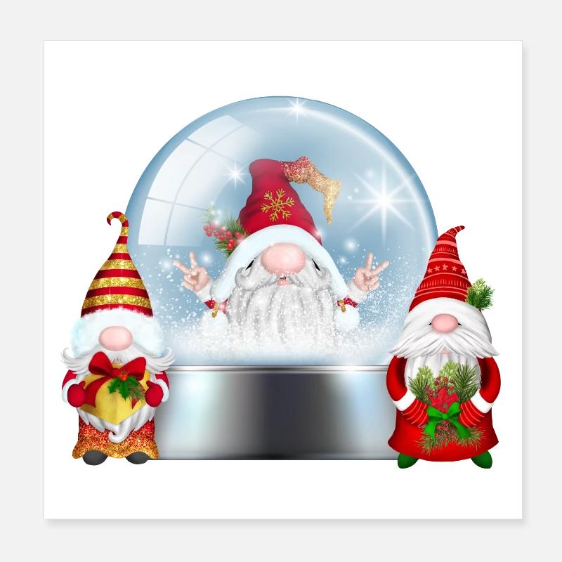Snowglobe Santa Gnomes Cheer Poster 8" x 8" (20x20 cm)