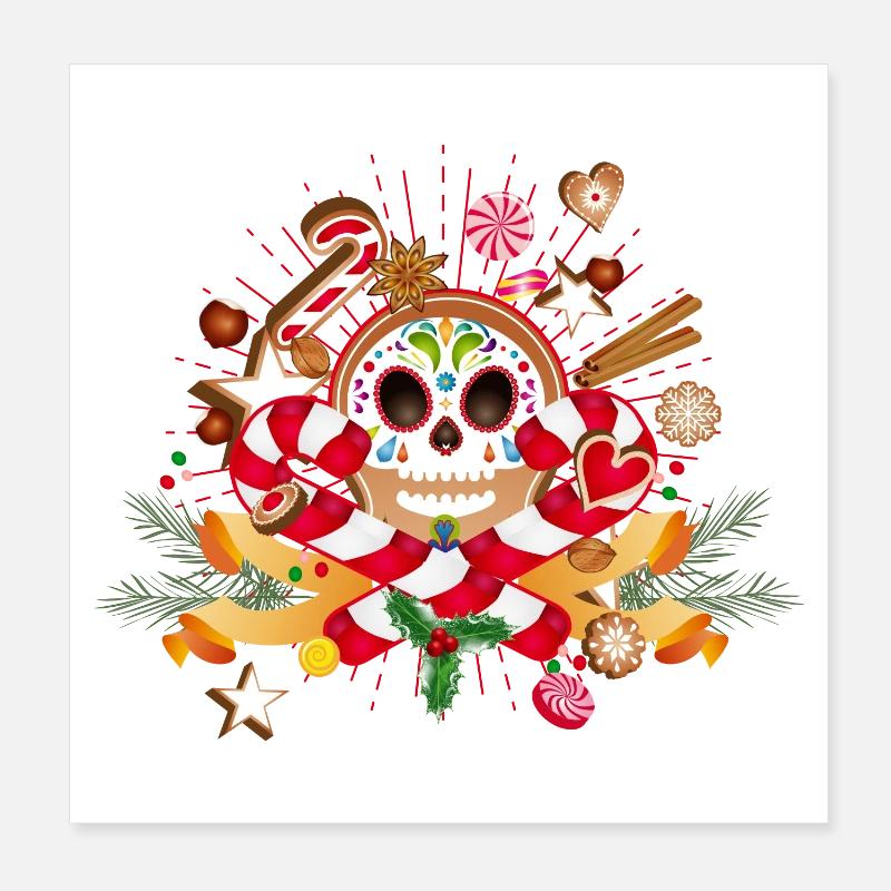 Gingerbread Man Sugar Skull Decor pour Noël Poster 20 x 20 cm