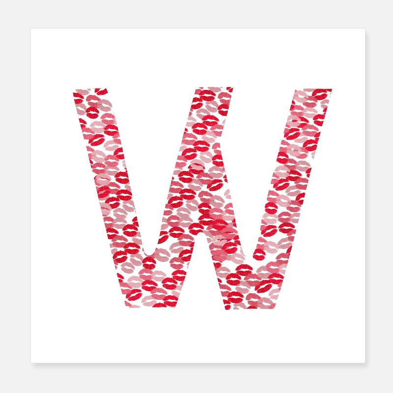 Lettre W - cadeau bisous - Poster 20 x 20 cm - blanc