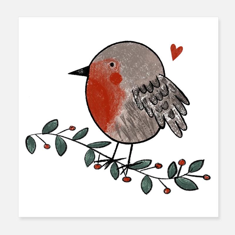 Robin d’amour Poster 20 x 20 cm