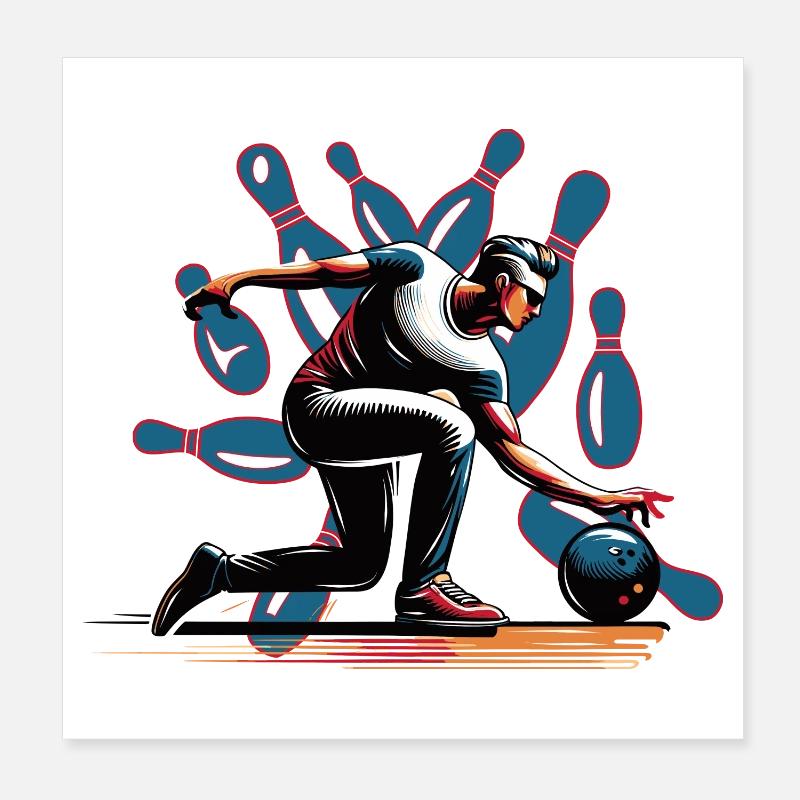 Dynamischer, farbenfroher Bowler in Aktion Poster 20x20 cm