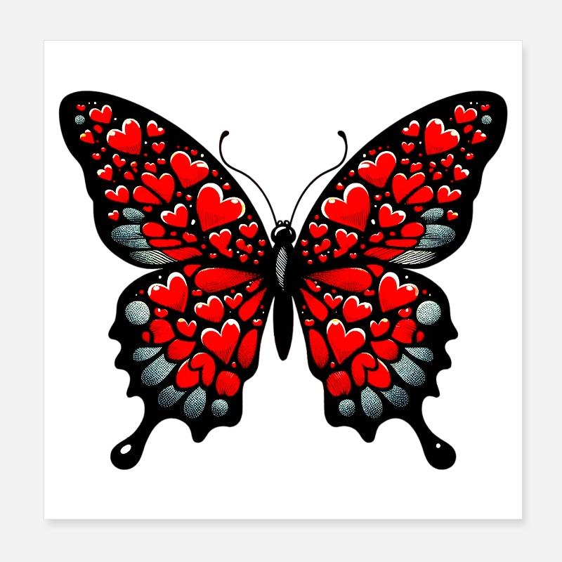 Papillon avec des cœurs Poster 20 x 20 cm