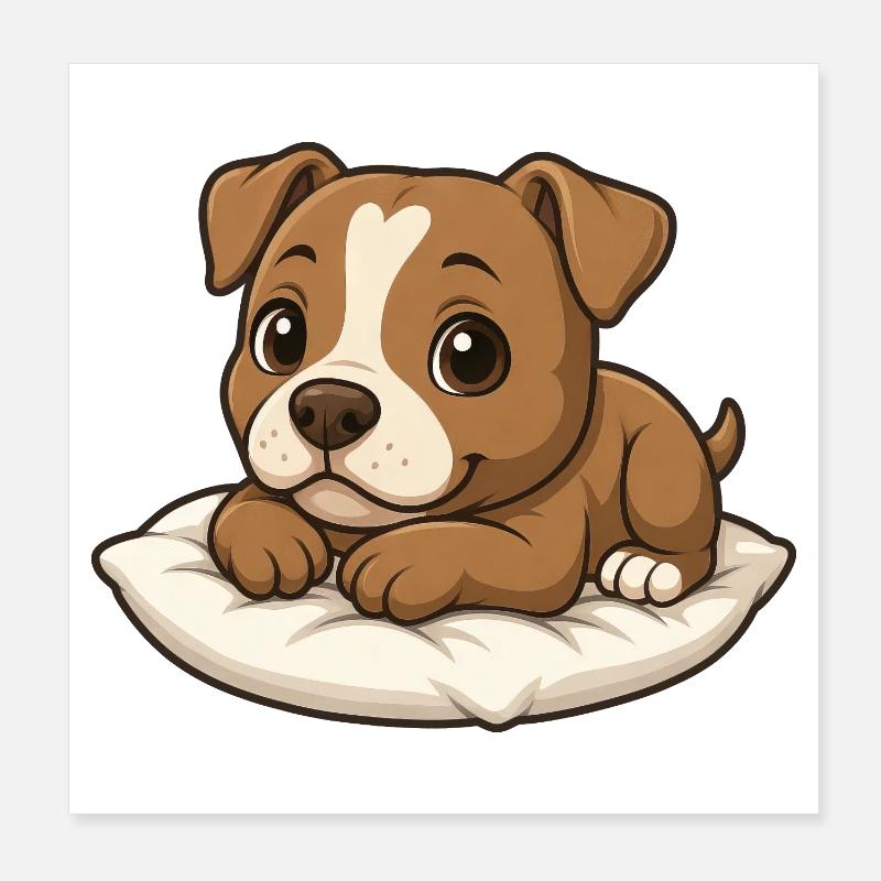 mignon pitbull dessin animé couché câlins relaxant Poster 20 x 20 cm