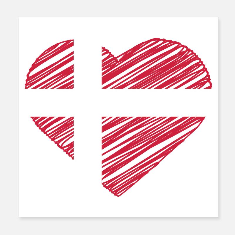 J’aime le Danemark avec le drapeau du Danemark dans une chemise en forme de cœur Poster 20 x 20 cm