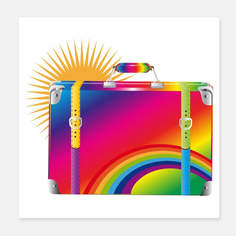 Regenbogen-Reisekoffer – Buntes Retro-Design Poster 20x20 cm