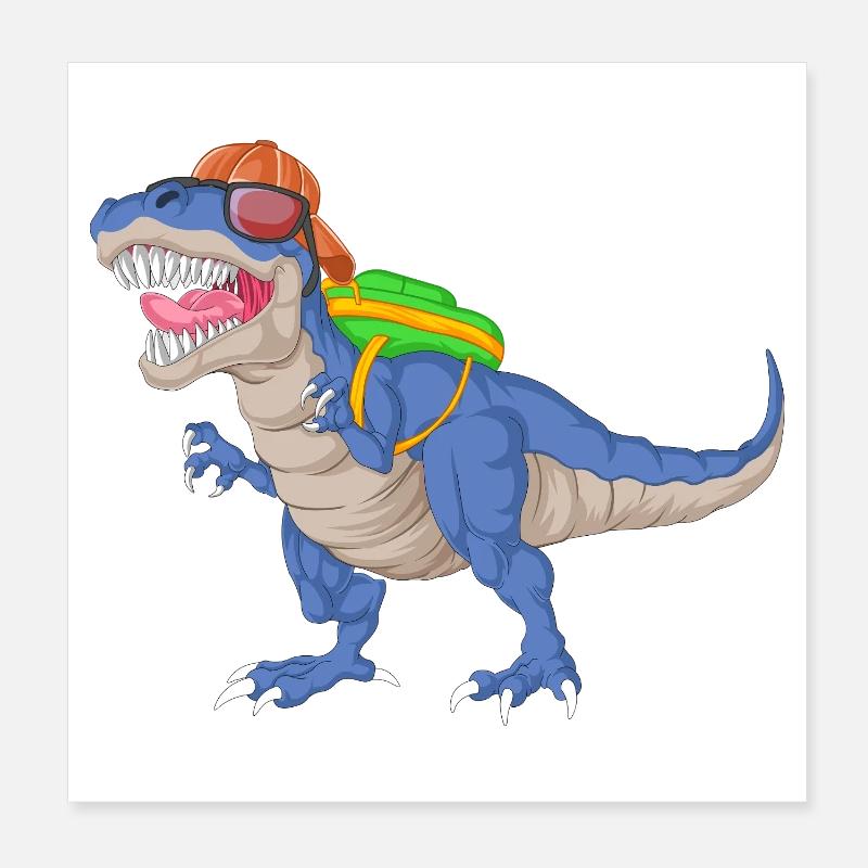 Dinosaure avec sac à dos et lunettes de soleil École Poster 20 x 20 cm