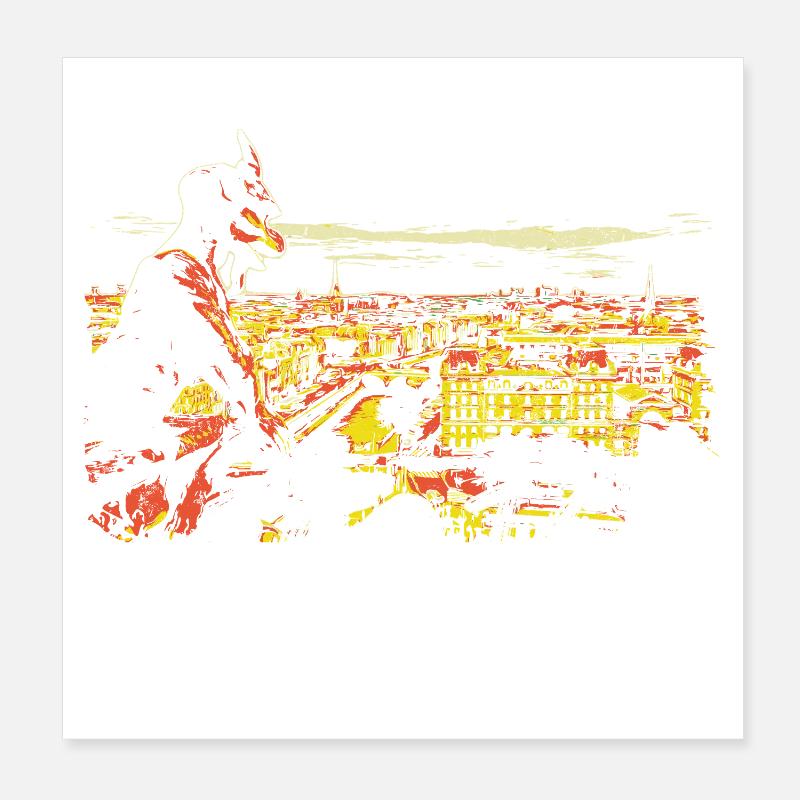 Illustration de Paris avec gargouille Poster 20 x 20 cm