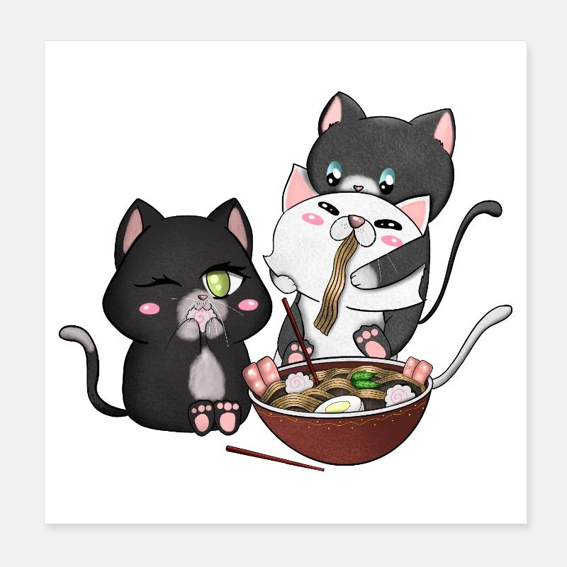 Cats Eating Ramen Poster 8" x 8" (20x20 cm)
